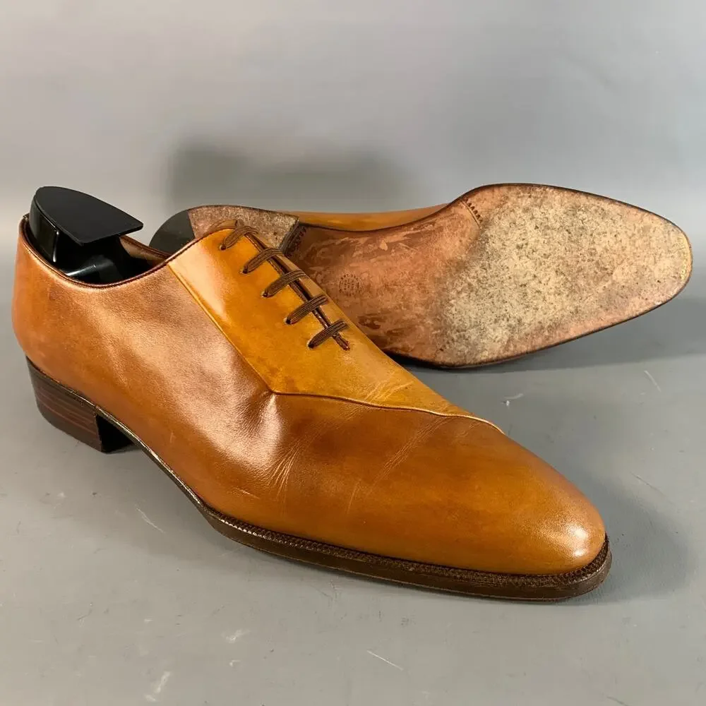 ARTIOLI Size 9.5 Brown Cognac Color Block Leather Oxford Lace Up Shoes